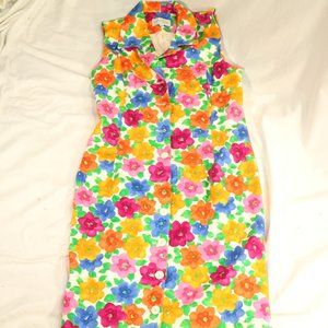 LAUREN TAYLOR New York Sleeveless Multicolor Floral Buttoned Dress Sz 12